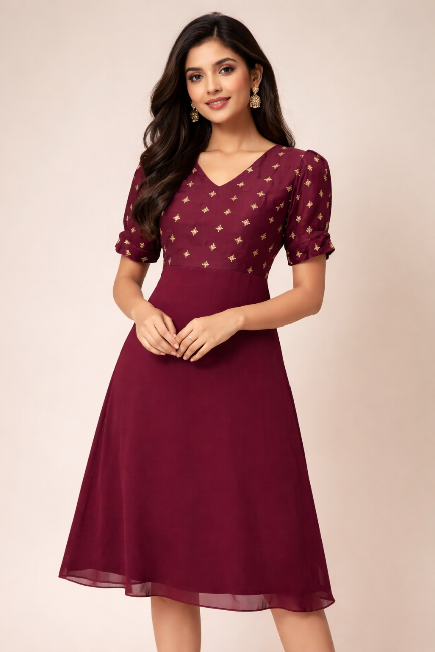 MAROON COLOR EMBROIDERY UMBRELLA TOP