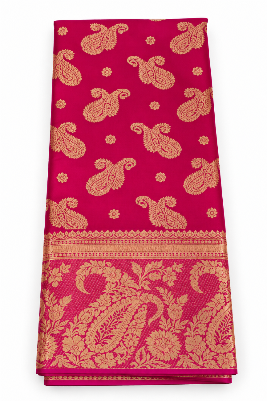 Magenta pink with golden zari work mysore silk saree