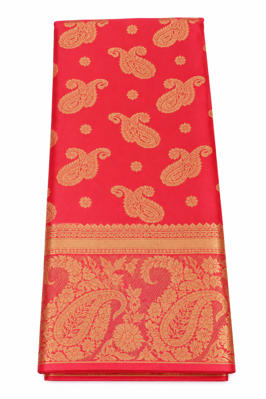 Peach color with golden zari work mysore silk saree