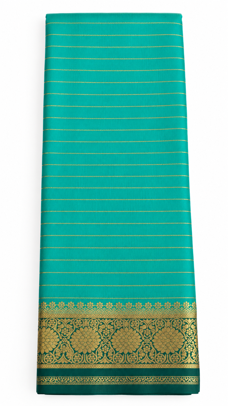 Turquoise green with dark green mysore silk saree