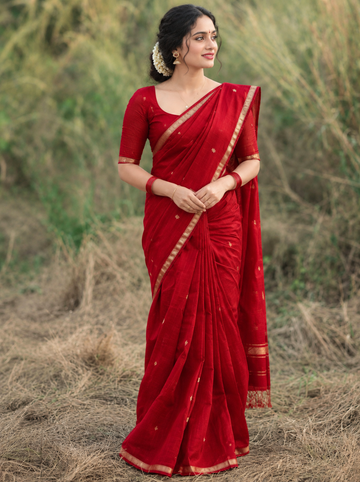 RED COLOUR MAHESHWARI COTTON SAREE