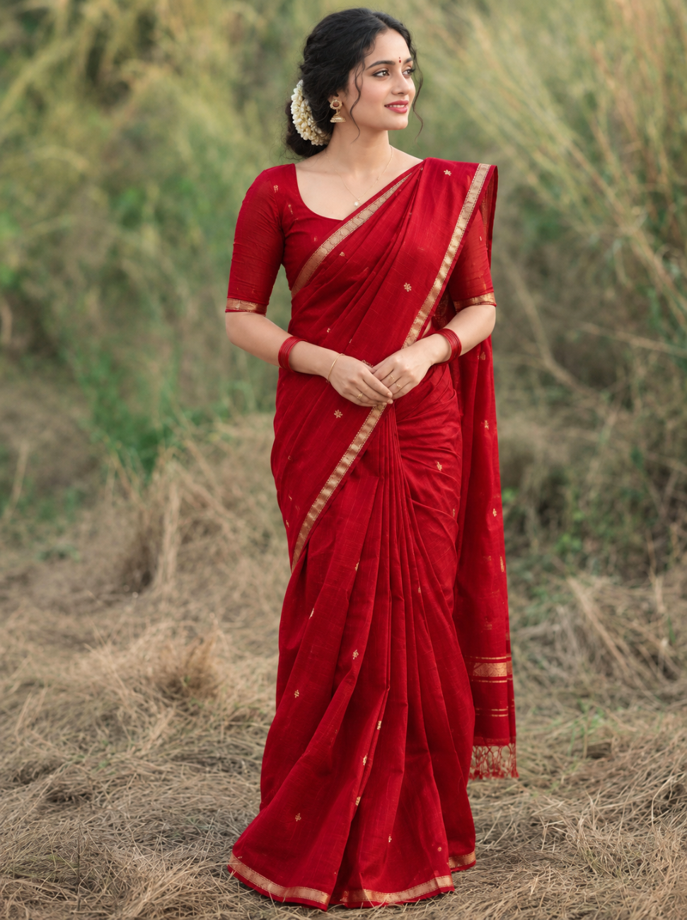 RED COLOUR MAHESHWARI COTTON SAREE