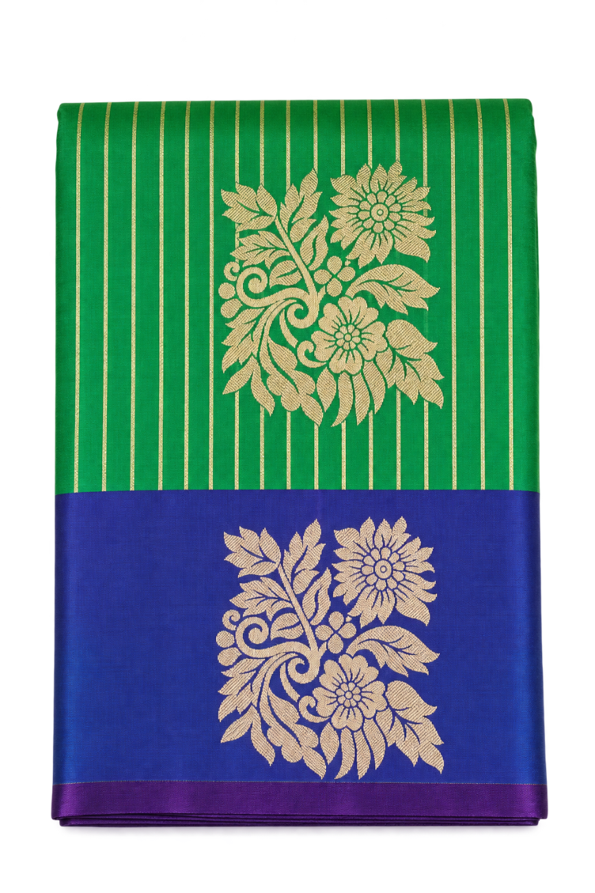 Green with royal blue border luxuary silk saree
