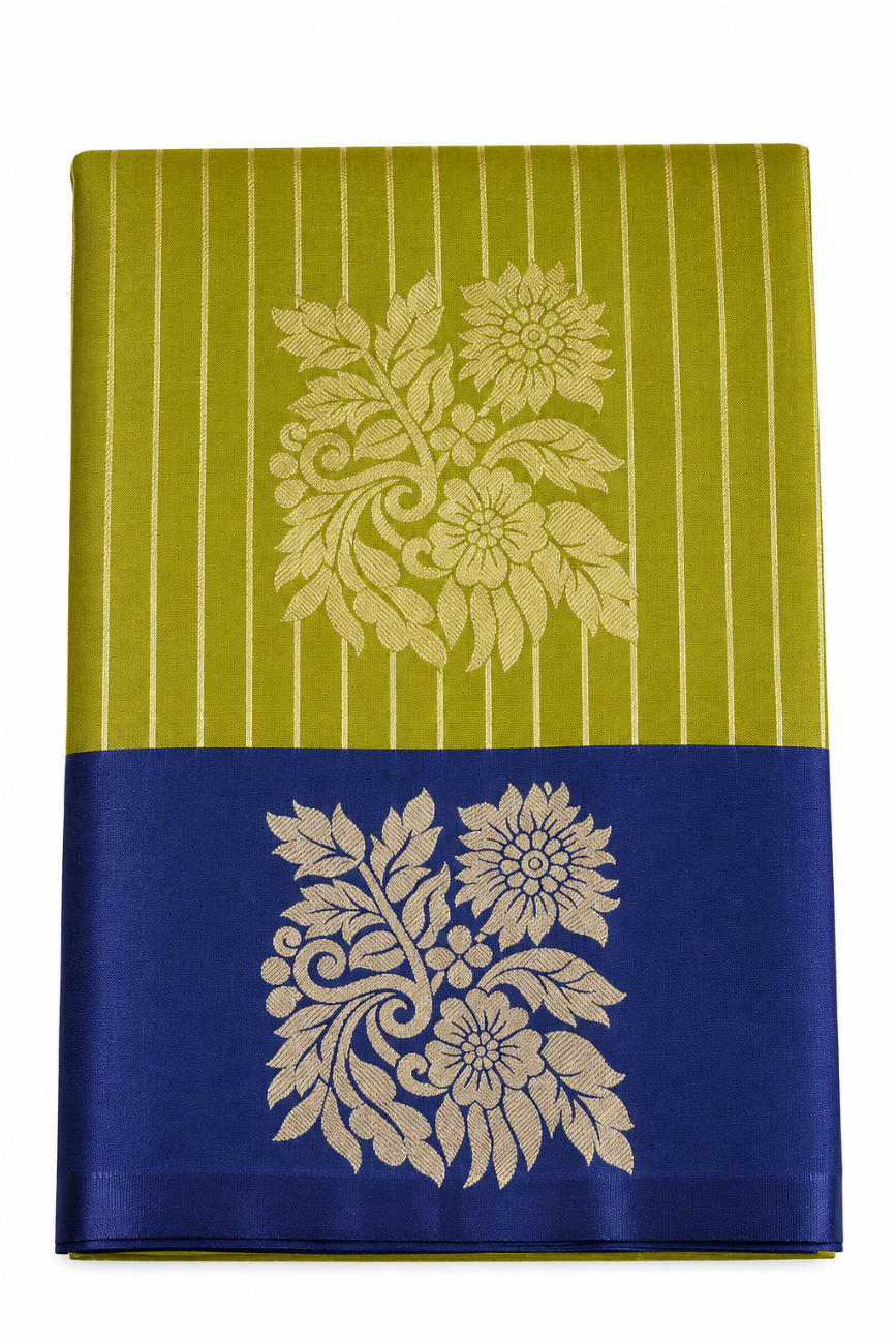 Olive green with blue color luxuary silk saree