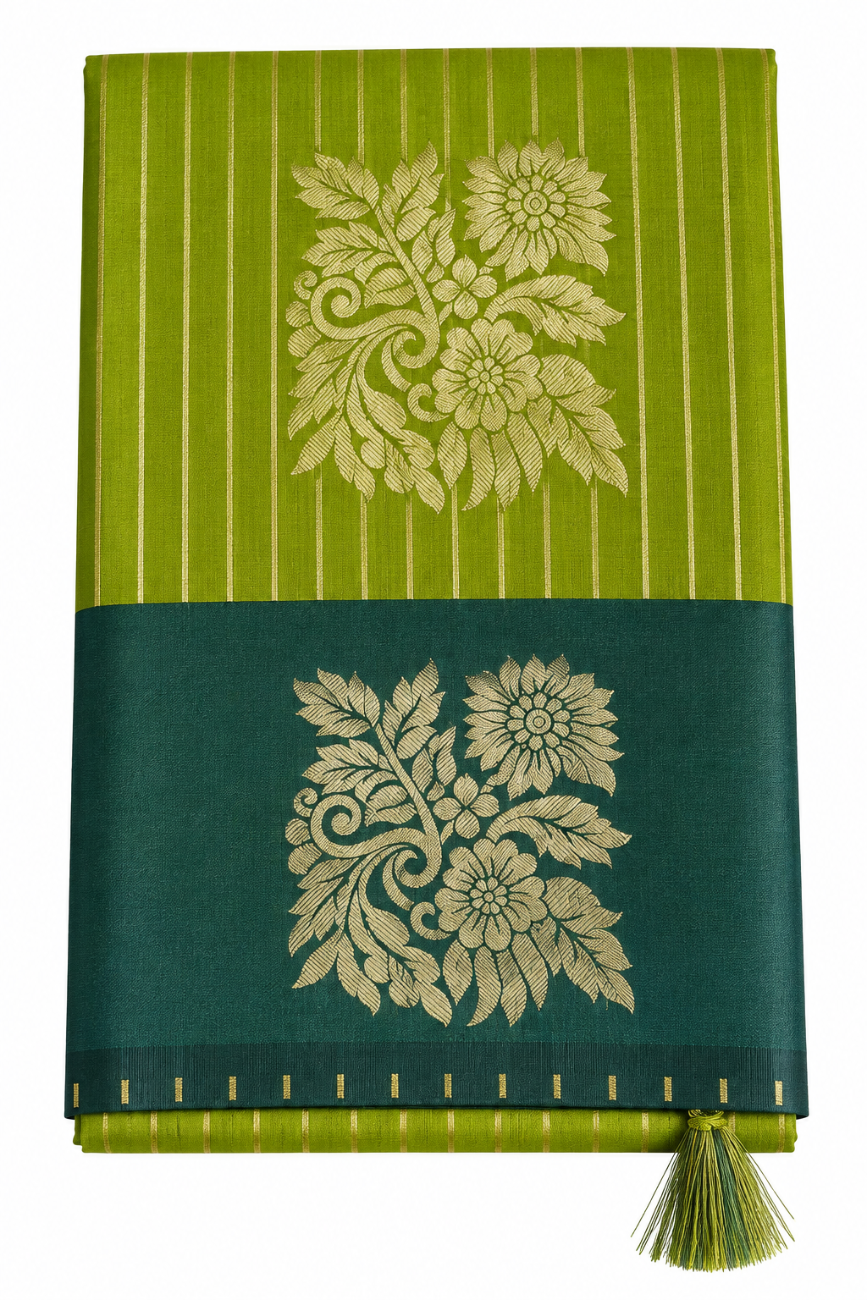Olive green with bottle green luxuary silk saree