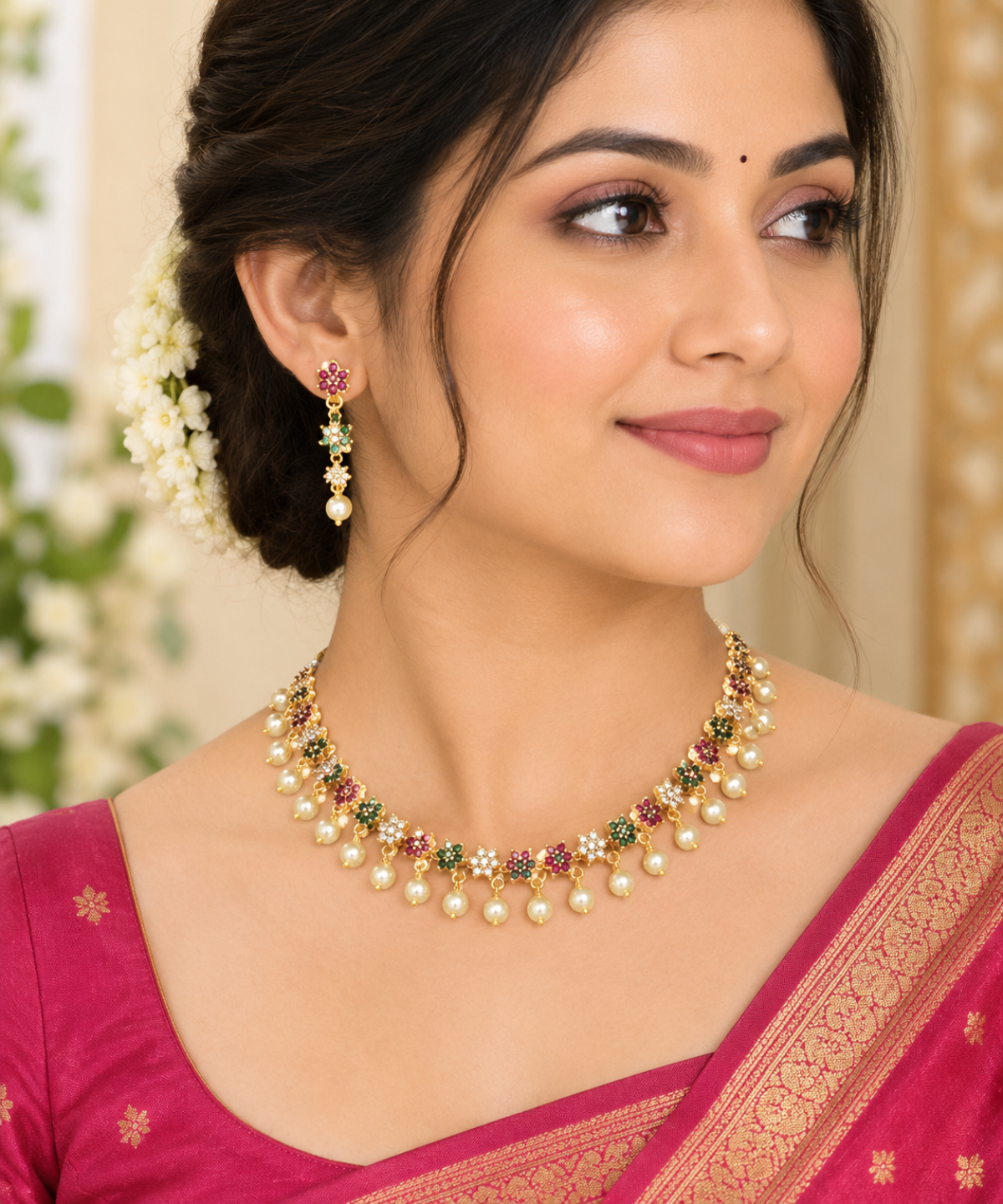 Radiate Sophistication with the Matte Gold & American Diamond Jewellery Set