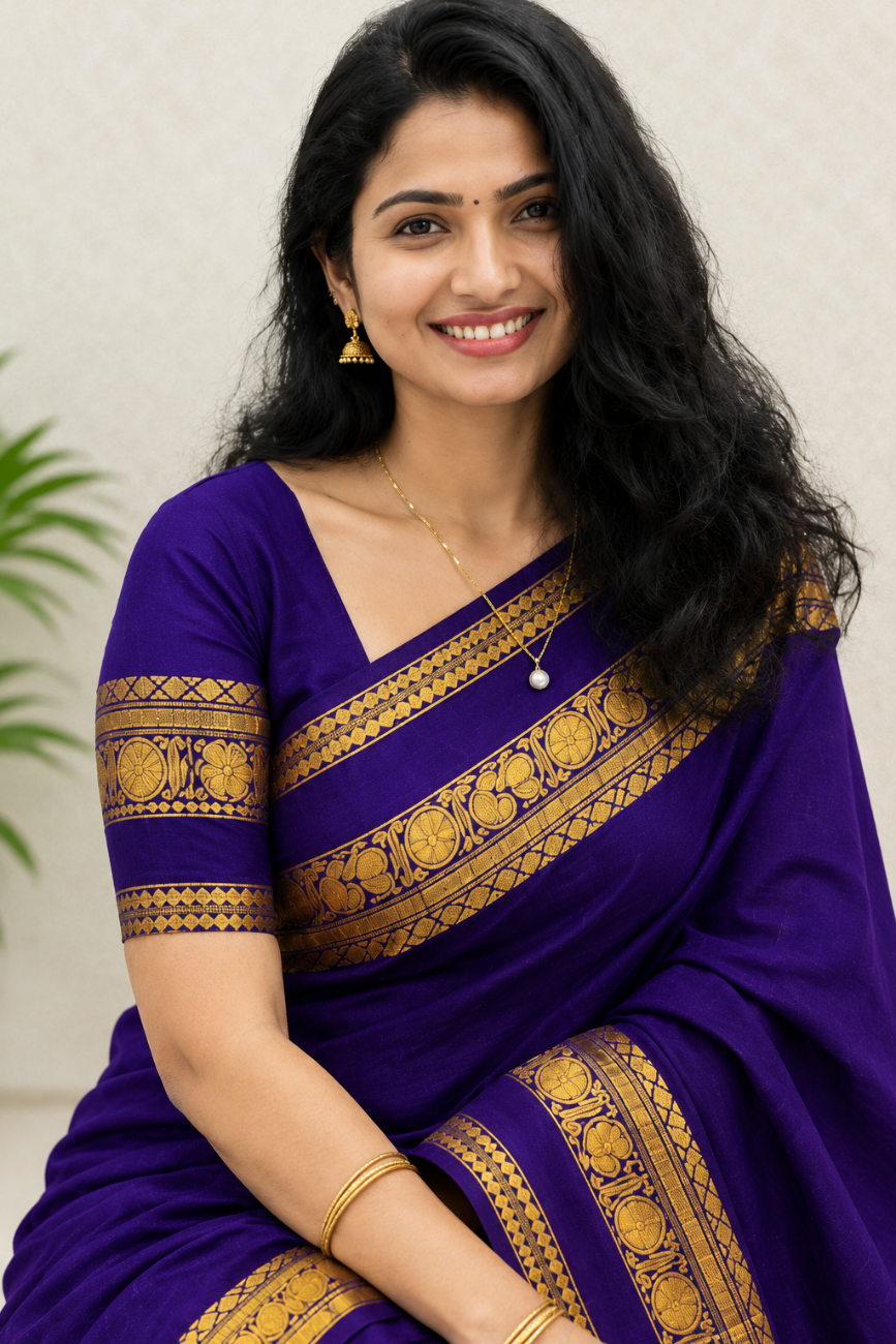 Royal Purple  with Antique Gold Zari Traditional Border Banarasi Silk Saree