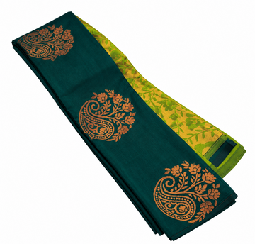 Dark Green with Copper Gold soft silk saree