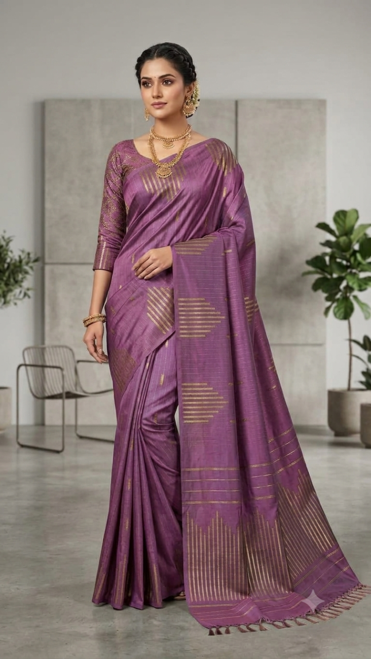 Onion Pink with Gold zari Aarni Temple Border Silk Saree