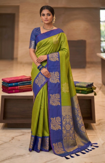 Olive green with blue color luxuary silk saree