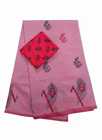 PINK ROSE SOUTH COTTON SAREE