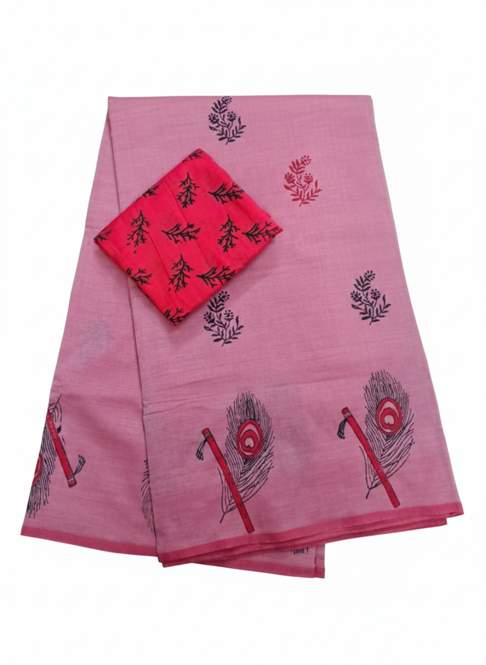 PINK ROSE SOUTH COTTON SAREE