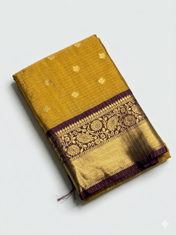 MUSTARD GOLD WITH MAROON BORDER BANARASI SILK SAREE