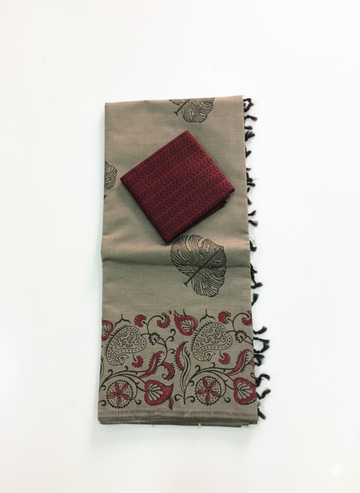 ASH GREY SOUTH COTTON SAREE