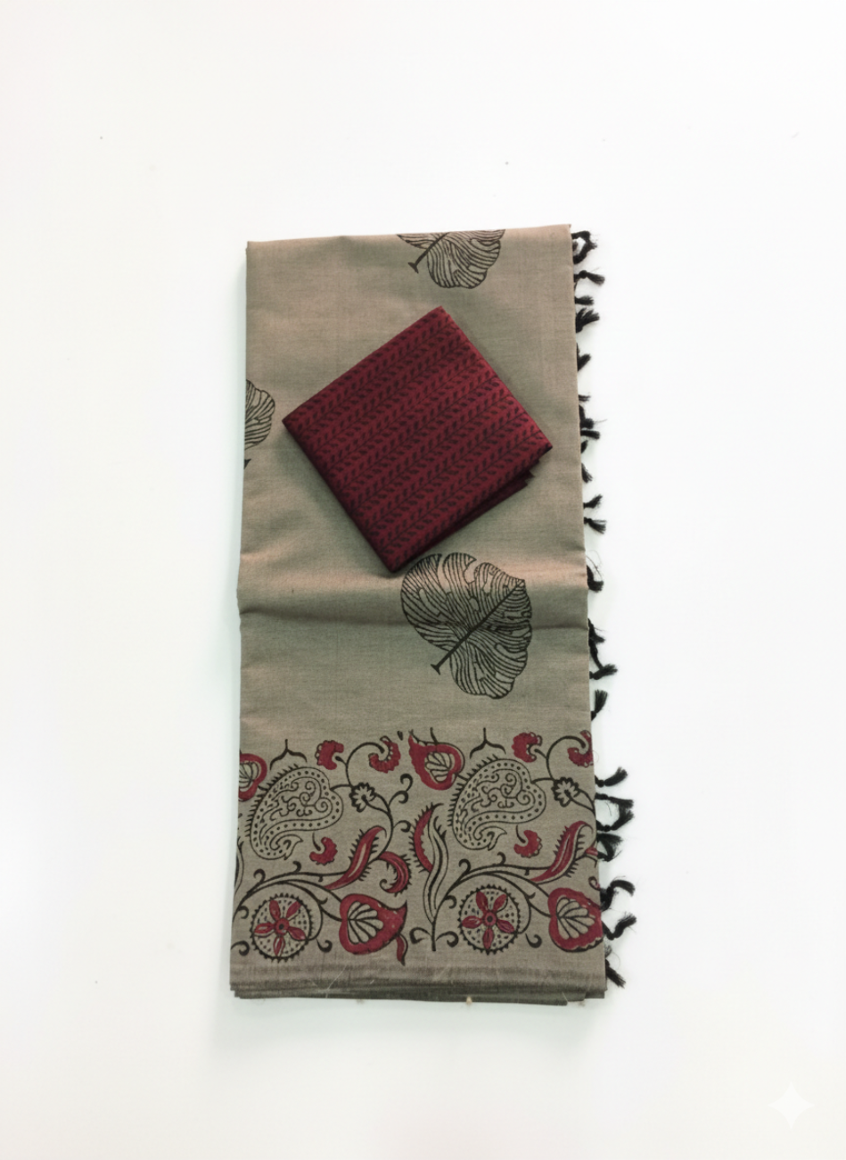 ASH GREY SOUTH COTTON SAREE