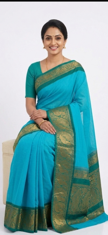 SKY BLUE WITH RAMA GREEN BORDER MAYURI PURE COTTON SAREE