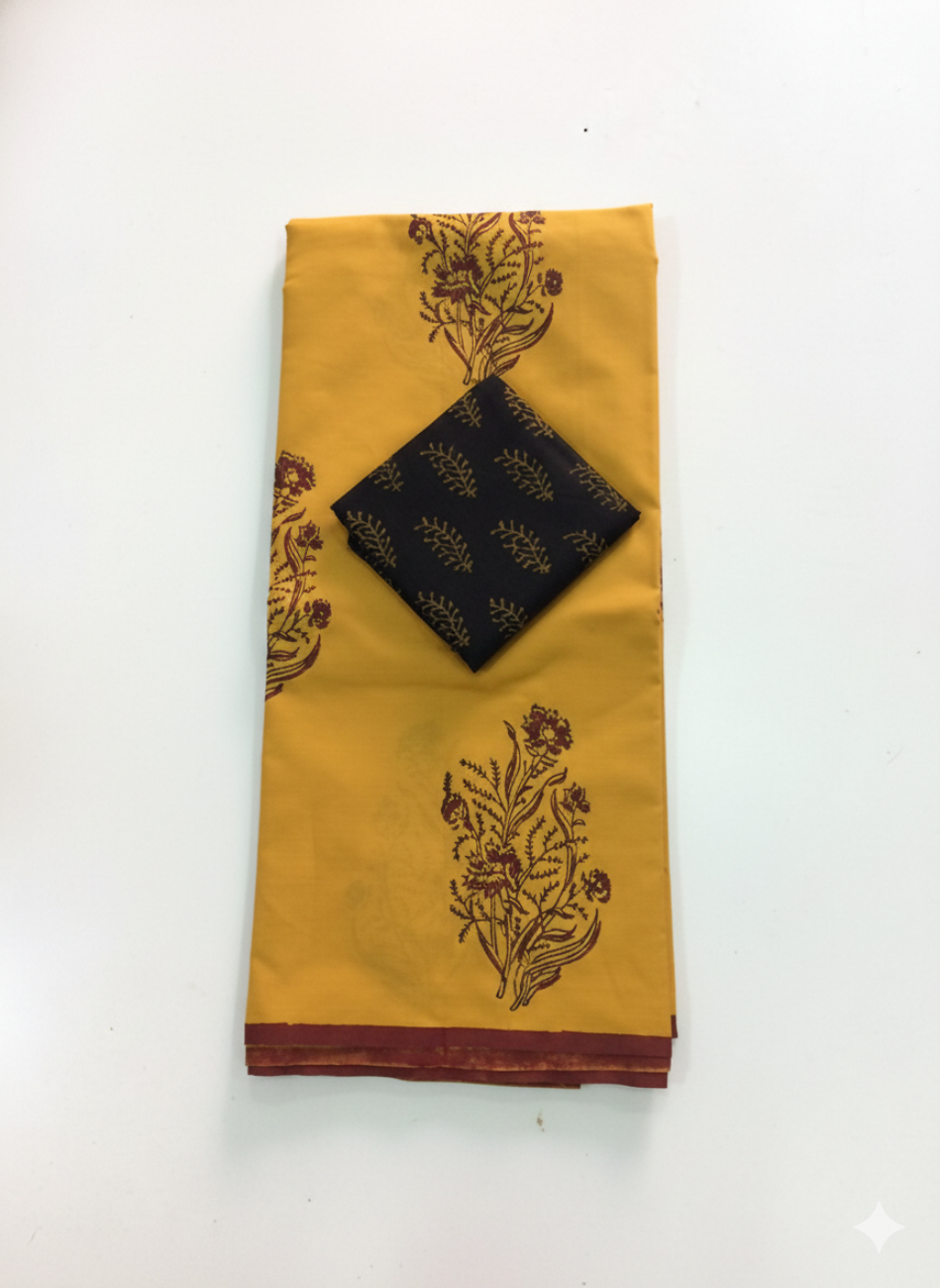 MUSTARD YELLOW SOUTH COTTON SAREE