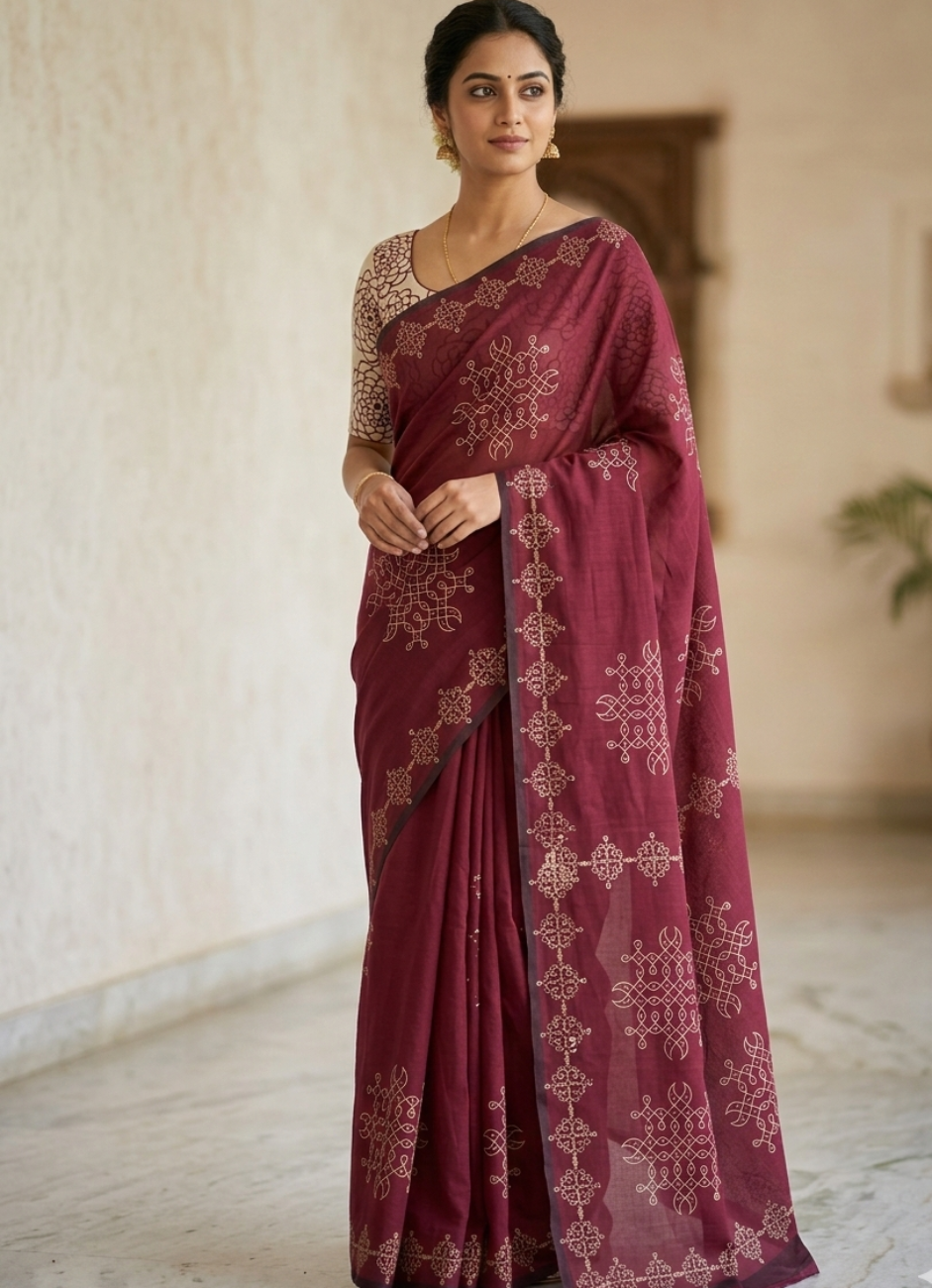 MAROON COLOR SOUTH COTTON SAREE
