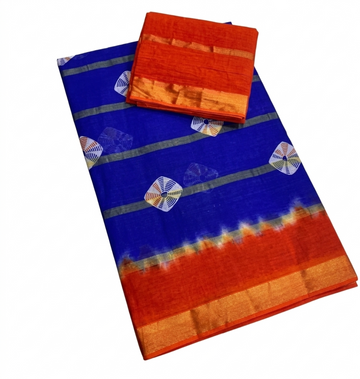 BLUE WITH ORANGE COLOR MIXED COTTON 10PATTI SAREE