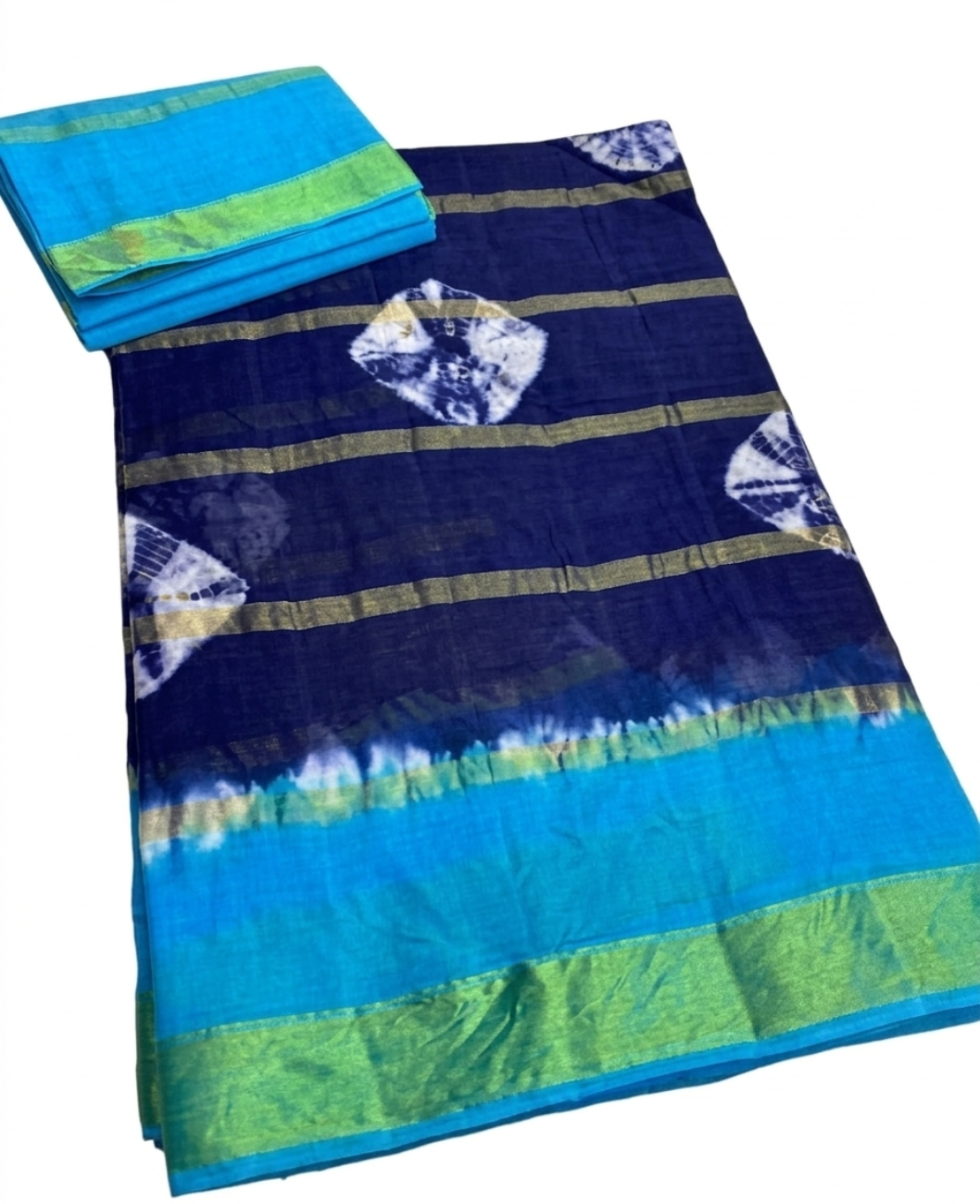 NAVY BLUE WITH SKY BLUE COLOR 10 PATTI MIXED COTTON SAREE