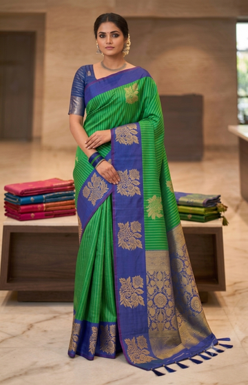 Green with royal blue border luxuary silk saree