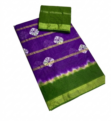 VIOLET WITH GREEN COLOR 10PATTI MEIXED COTTON SAREE