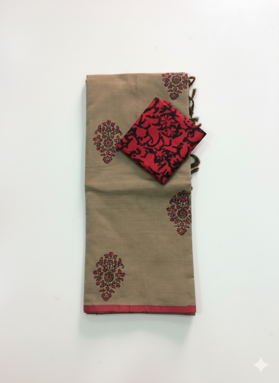 BEIGE SOUTH COTTON SAREE
