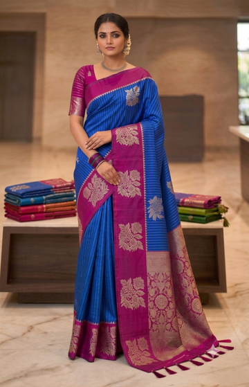 Royal blue with magenta color luxuary silk saree