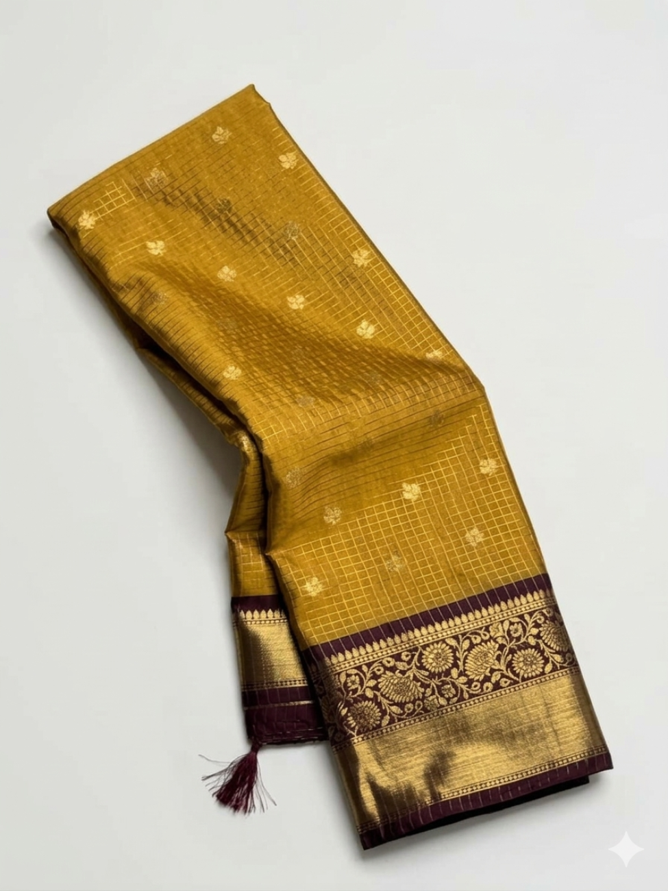 MUSTARD GOLD WITH MAROON BORDER BANARASI SILK SAREE
