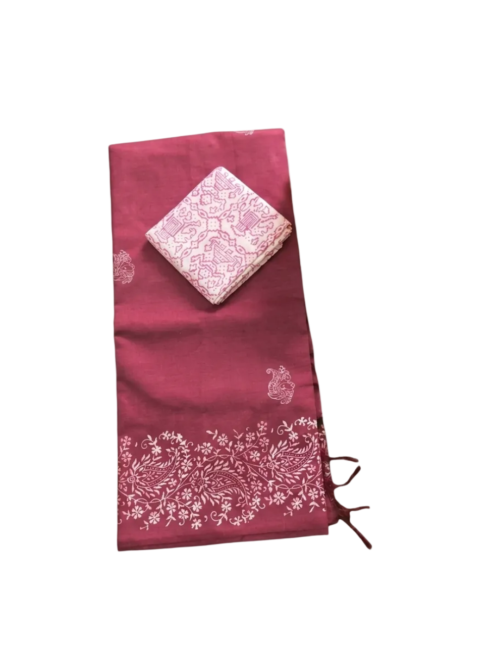 Rose pink with white floral printed south cotton saree