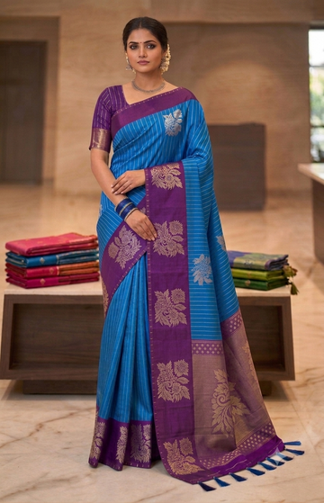 Peacock blue with purple color luxuary silk saree