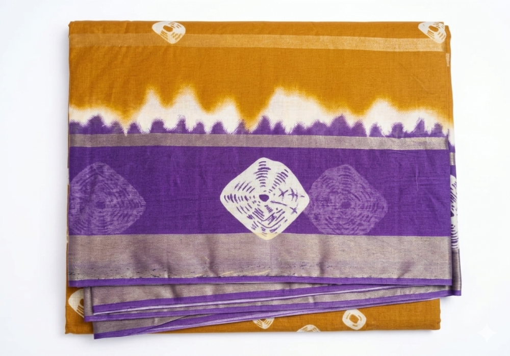BROWN WITH VIOLET COLOR 10PATTI MIXED COTTON SAREE