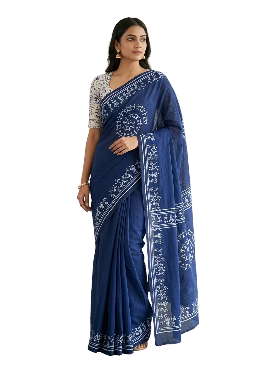 NAVY BLUE COLOR SOUTH COTTON SAREE