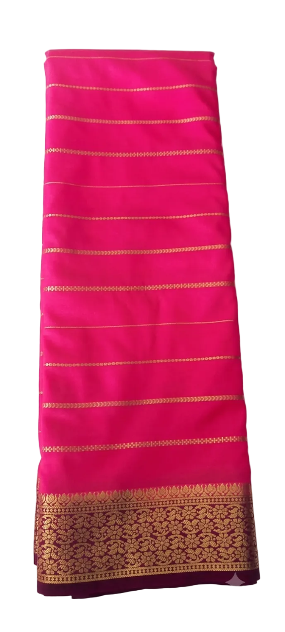 Magenta pink with wine maroon mysore silk saree