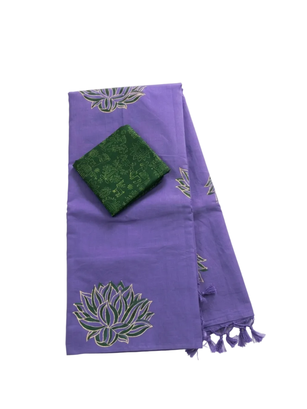 Lavender with Bottle green printed south cotton saree