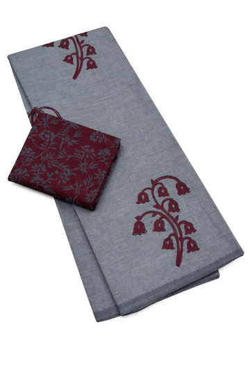 ASH GREY AND DEEP MAROON SOUTH COTTON SAREE