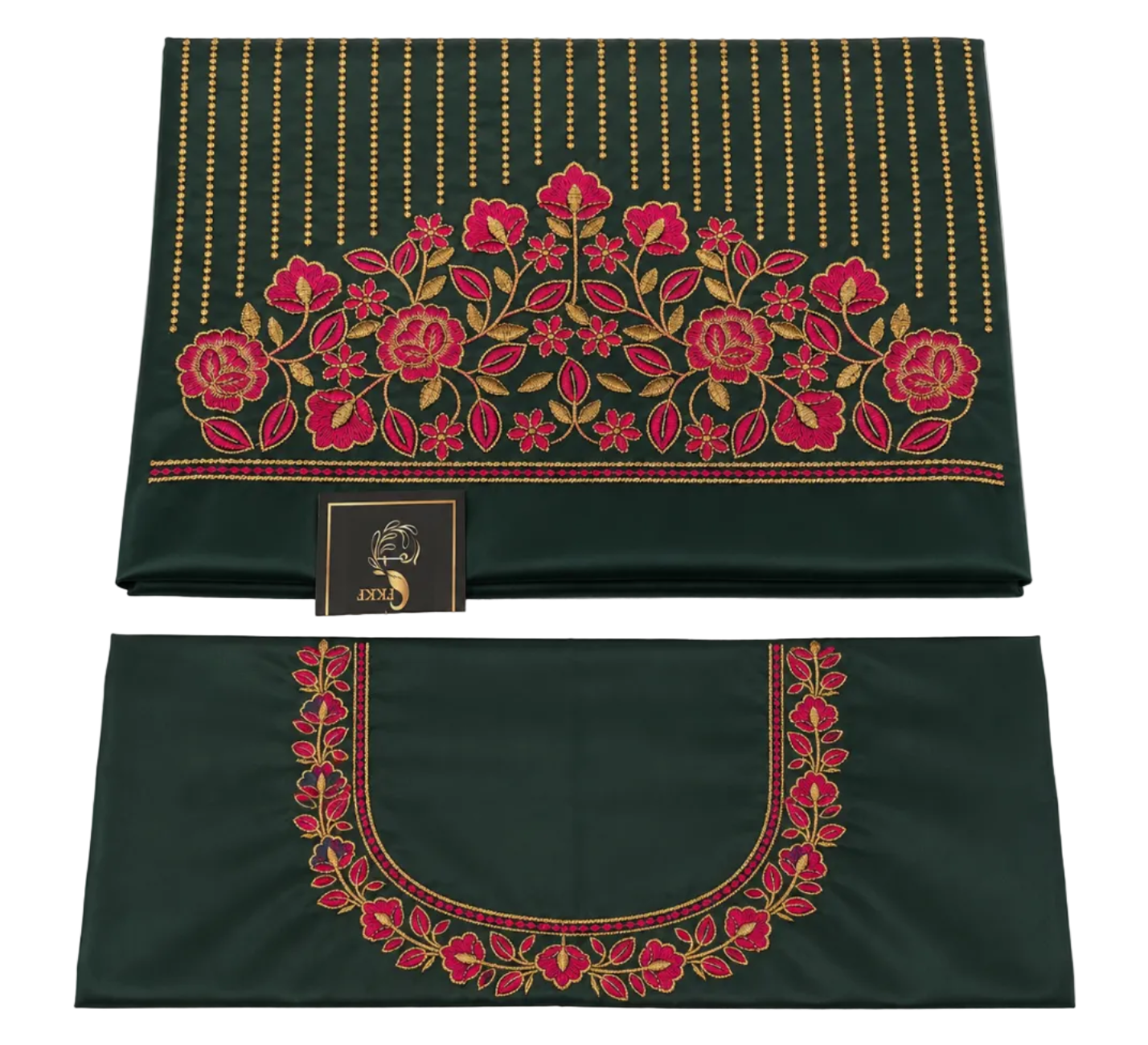 BOTTLE GREEN COLOR EMBROIDERY COTTON SILK BLOUSE PIECE