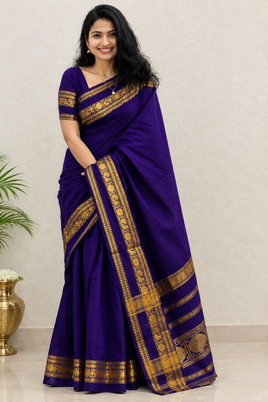 Royal Purple  with Antique Gold Zari Traditional Border Banarasi Silk Saree