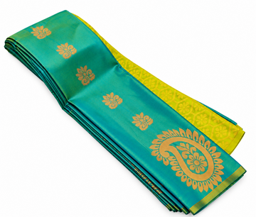 Teal Green with Golden zari Soft Silk saree