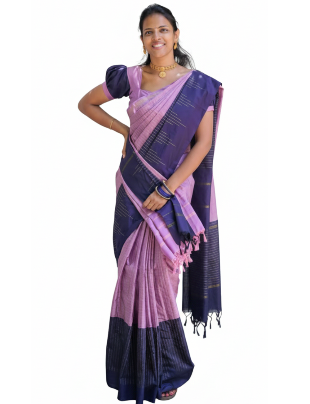 PINK AND BLUE DOUBLE COLOR ARANI SILK SAREE