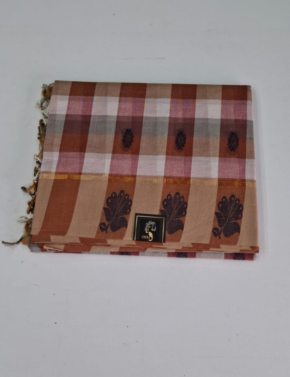 Brown With Grey Checked Negamam Cotton Saree