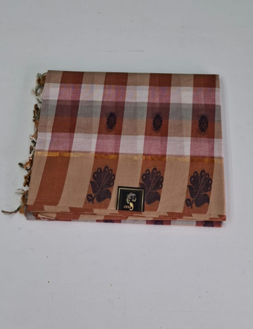 Brown With Grey Checked Negamam Cotton Saree