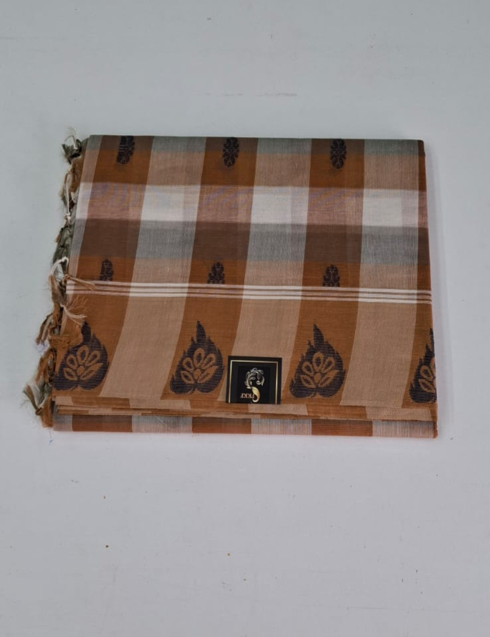 Brown With Grey Checked Negamam Cotton Saree