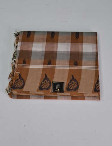 Brown With Grey Checked Negamam Cotton Saree