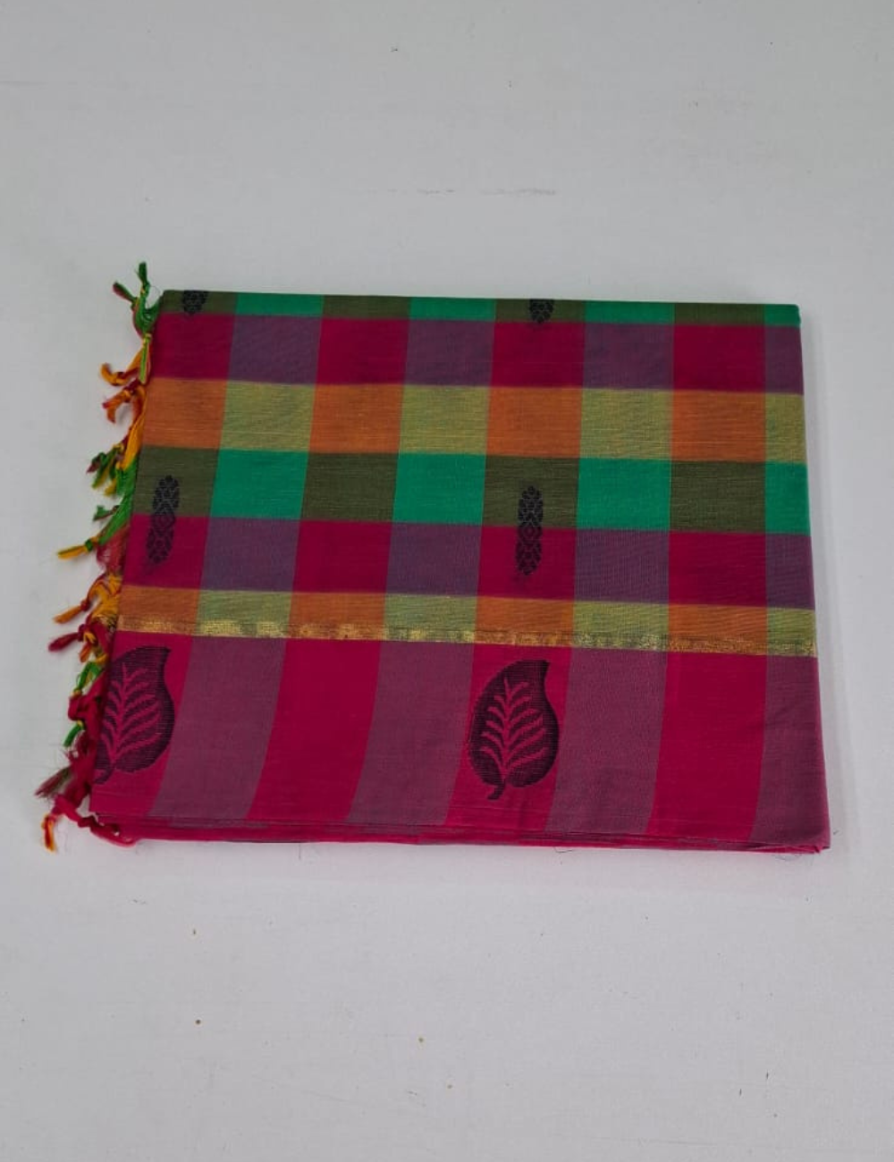 Pink With Green Checked Negamam Cotton Saree