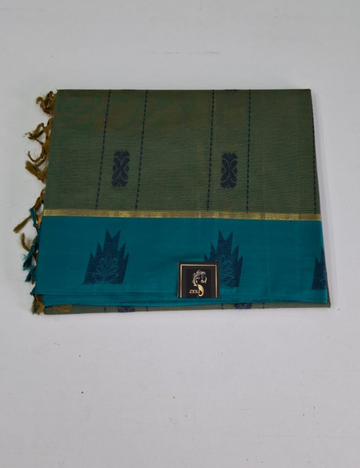 Green With Sky Blue Negamam Cotton Saree