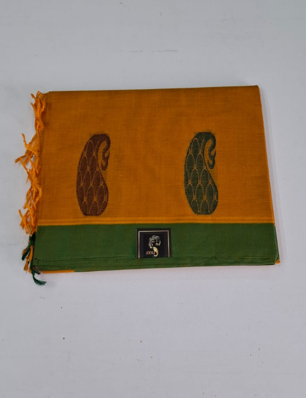 Yellow with Green Negamam Cotton Saree