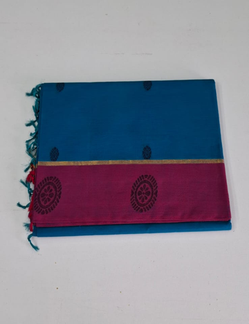 Sky Blue with Pink Negamam Cotton Saree