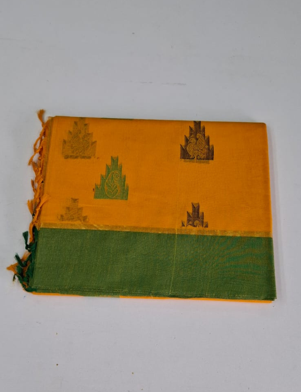 Yellow with Green Negamam Cotton Saee