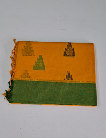 Yellow with Green Negamam Cotton Saee